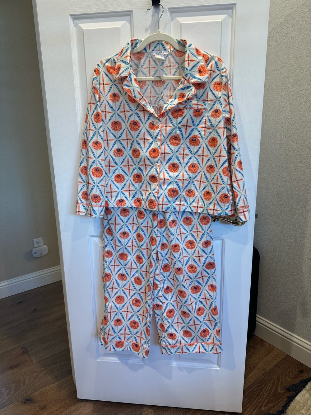 MERSEA Over The Cotton Moon Pajama Set Size S Geometric Floral 100% Cotton